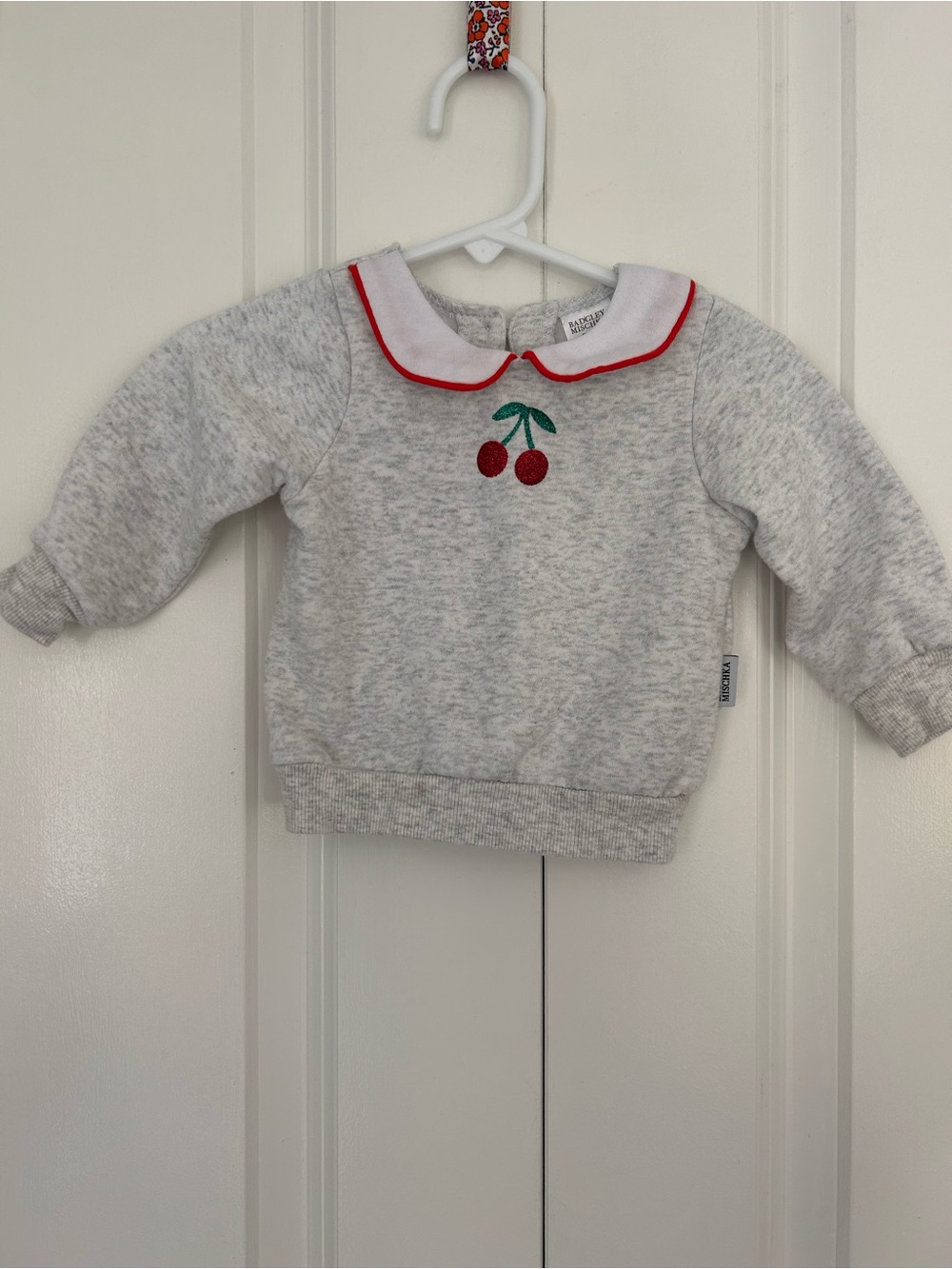Badgley Mischka grey baby collared sweatshirt with cherries 3-6 months
